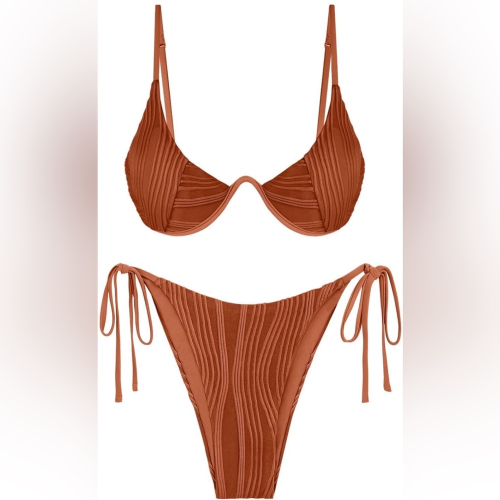 Small Ribbed Halter Bikini Set Women's Tie Side High Cut Swimsuit Beachwear
